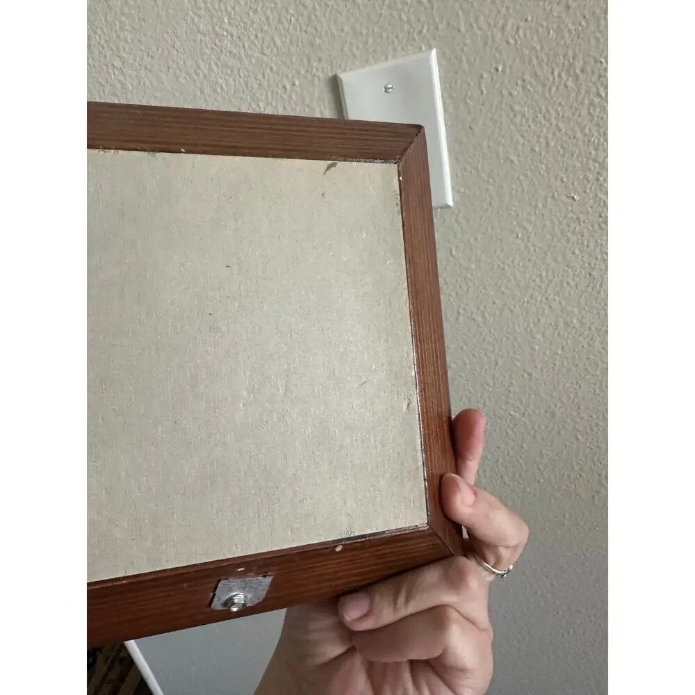 Small carved wooden mirror wall hanging decor hippie rustic vintage home art